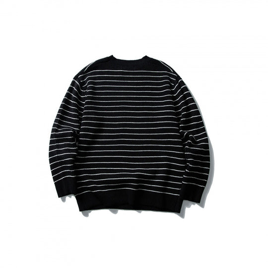 Unisex Oversize Streifen-Strickpullover mit Rundhalsausschnitt und geripptem Saum Shop Nory