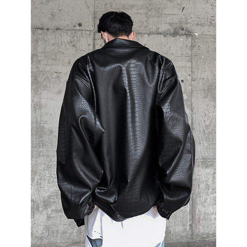 Herren Oversized Kunstlederjacke mit Krokodilprägung und Kontrastpaspel Shop Nory