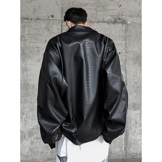 Herren Oversized Kunstlederjacke mit Krokodilprägung und Kontrastpaspel Shop Nory