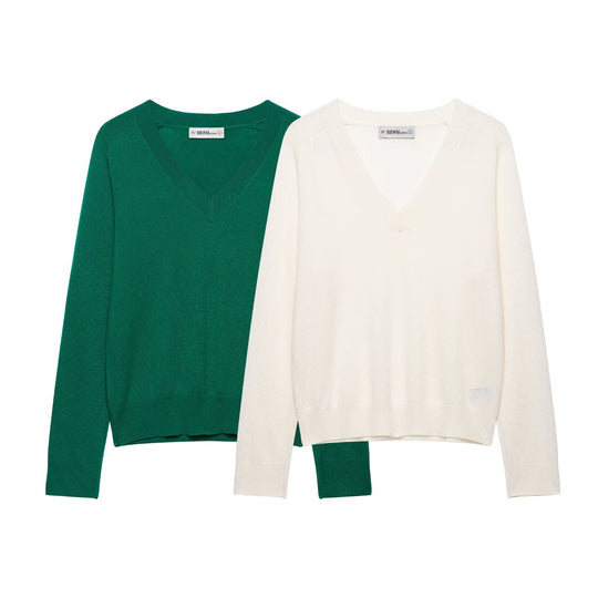 Damen Leichter V‑Ausschnitt Feinstrickpullover mit geripptem Saum Shop Nory