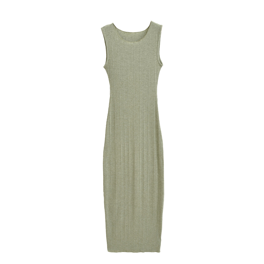 Damen Figurnahes ärmelloses Rippstrick-Maxikleid mit Rundhalsausschnitt Shop Nory
