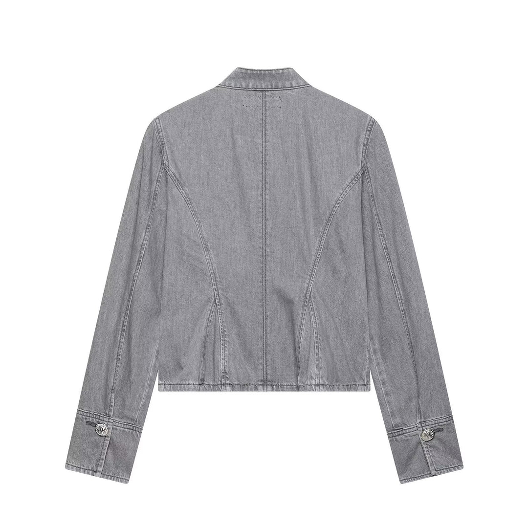 Damen Jeansjacke mit militärischer Kordelapplikation und Stehkragen Shop Nory