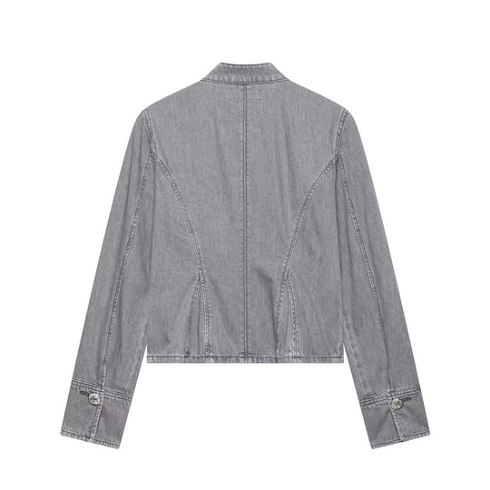 Damen Jeansjacke mit militärischer Kordelapplikation und Stehkragen Shop Nory