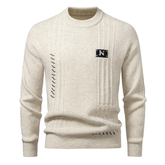 Herren Strukturiertes Rippstrick-Pullover mit Ziernähten und Logo‑Patch Shop Nory
