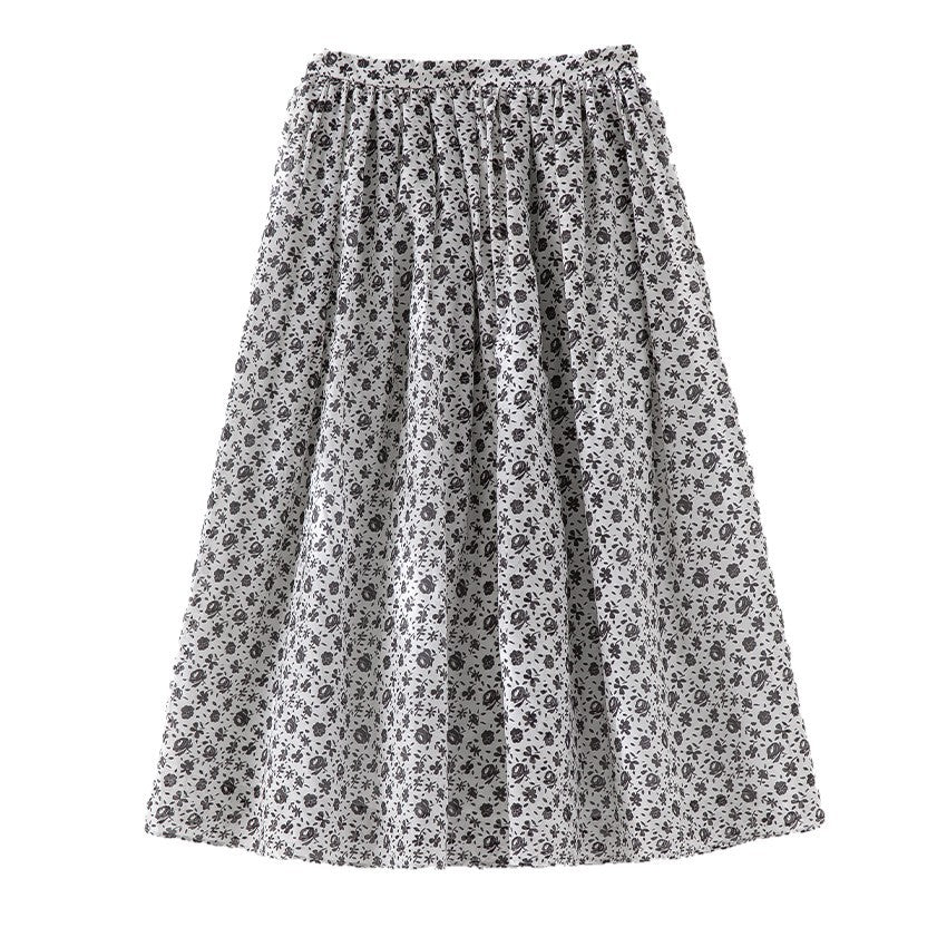 Damen Midirock mit gerafftem Bund und kleinem Blumenprint Shop Nory