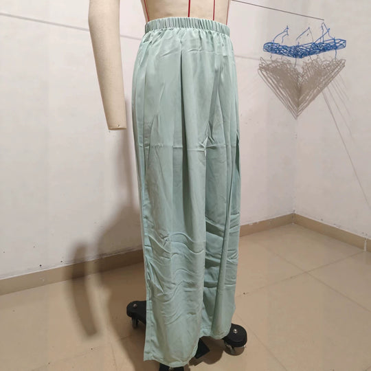 Damen Leichte Satin-Palazzohose mit hohem elastischem Bund und Kellerfalten Shop Nory