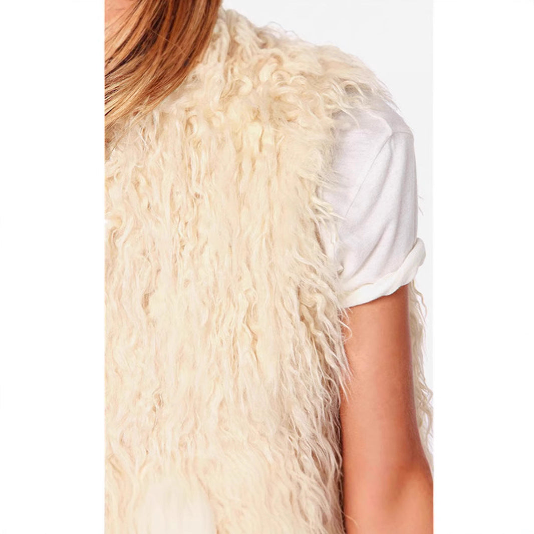 Damen Ärmellose Shaggy‑Kunstfellweste mit langfaserigem Hochflor und offenem Saum Shop Nory