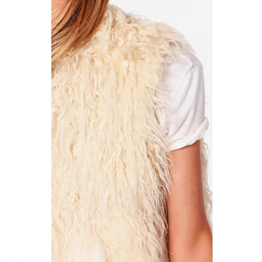 Damen Ärmellose Shaggy‑Kunstfellweste mit langfaserigem Hochflor und offenem Saum Shop Nory