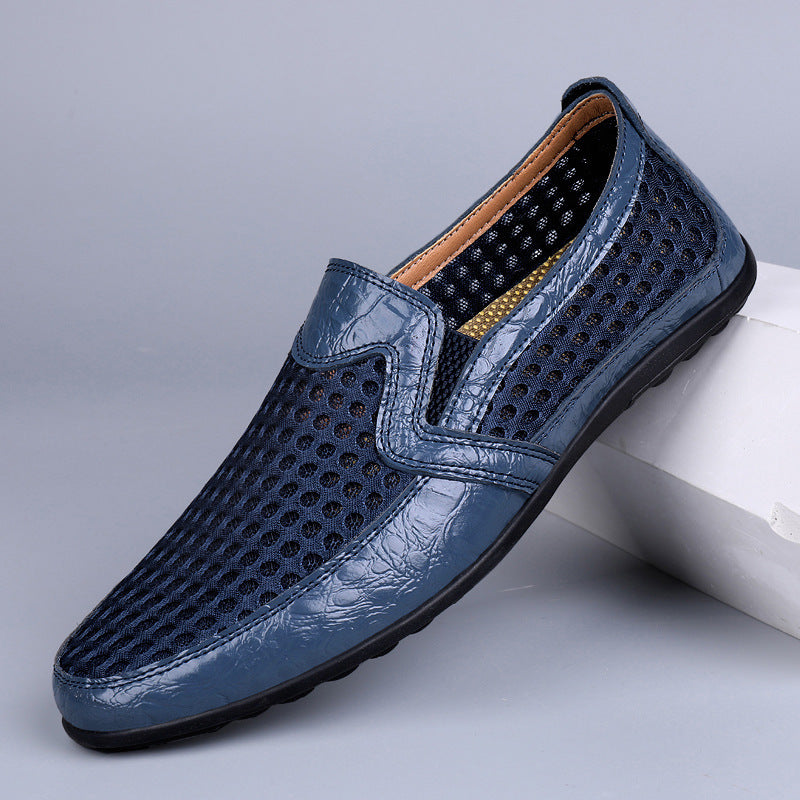 Herren Atmungsaktiver Lochleder-Slipper im Mokassin-Stil mit flexibler Gummisohle Shopy Nory