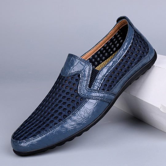 Herren Atmungsaktiver Lochleder-Slipper im Mokassin-Stil mit flexibler Gummisohle Shopy Nory