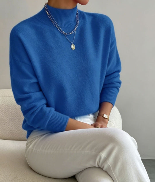 Damen kuscheliger Feinstrickpullover mit Stehkragen und überschnittener Schulter Shop Nory