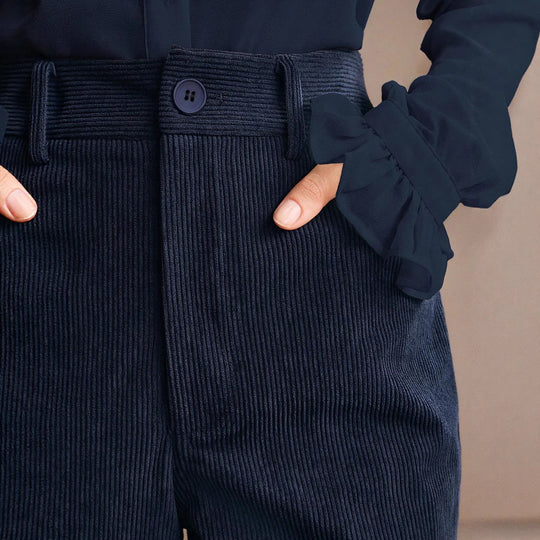 Damen Hochtaillierte Cordhose mit weitem Schlag und Eingrifftaschen Shop Nory