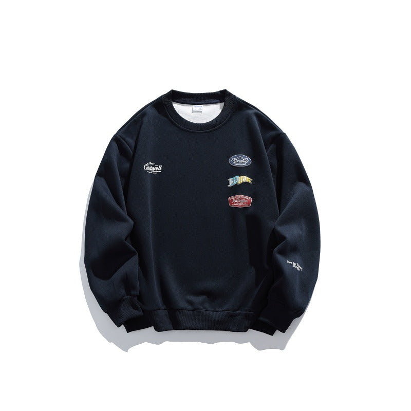 Unisex Oversize-Pullover mit Rundhalsausschnitt, Badge-Applikationen und gerippten Bündchen Shop Nory