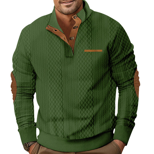 Herren Strukturiertes Kabelstrick-Sweatshirt mit Halbknopfblende, Kunstleder‑Patchtasche & Ellbogenpatches Shop Nory