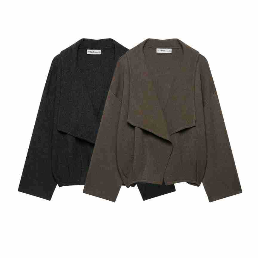Damen Kurz geschnittener offener Wollmix-Cardigan mit großem Schalkragen und kastiger Cropped‑Silhouette Shop Nory