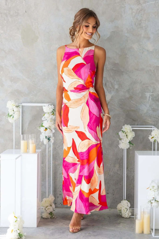Damen Maxikleid mit modernem floralem Design und elegantem Schnitt