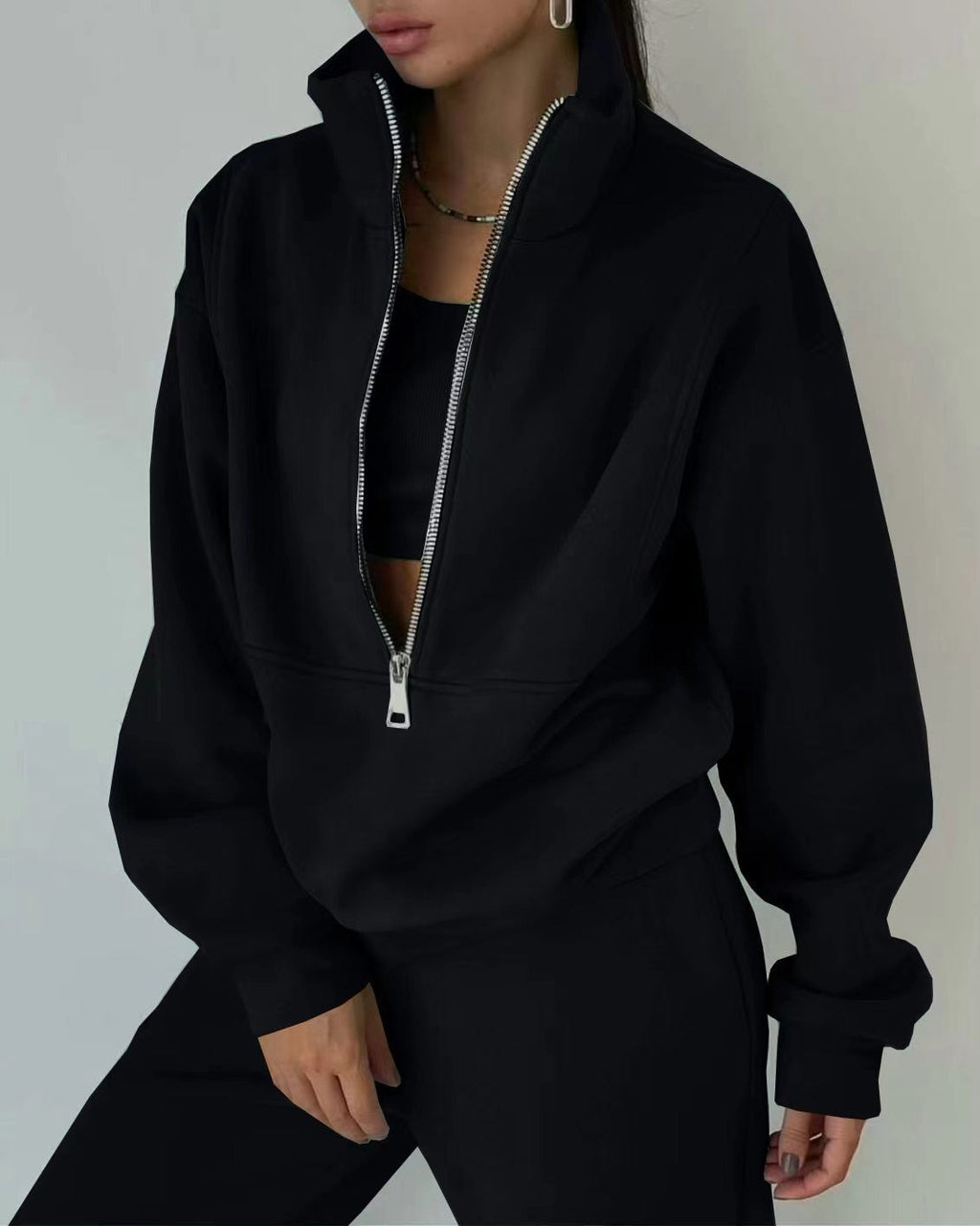 Damen Lässiger Oversized-Hoodie und Jogginghose Set mit Praktischem Reißverschluss