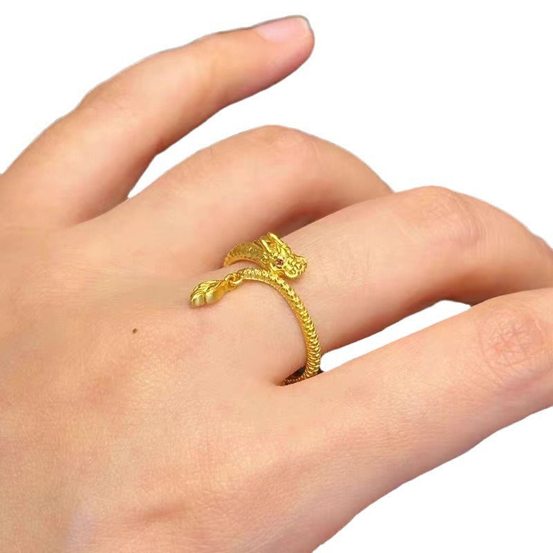 Damen Offener Ring mit kunstvollem Drachen-Design und funkelndem Akzent Shop Nory