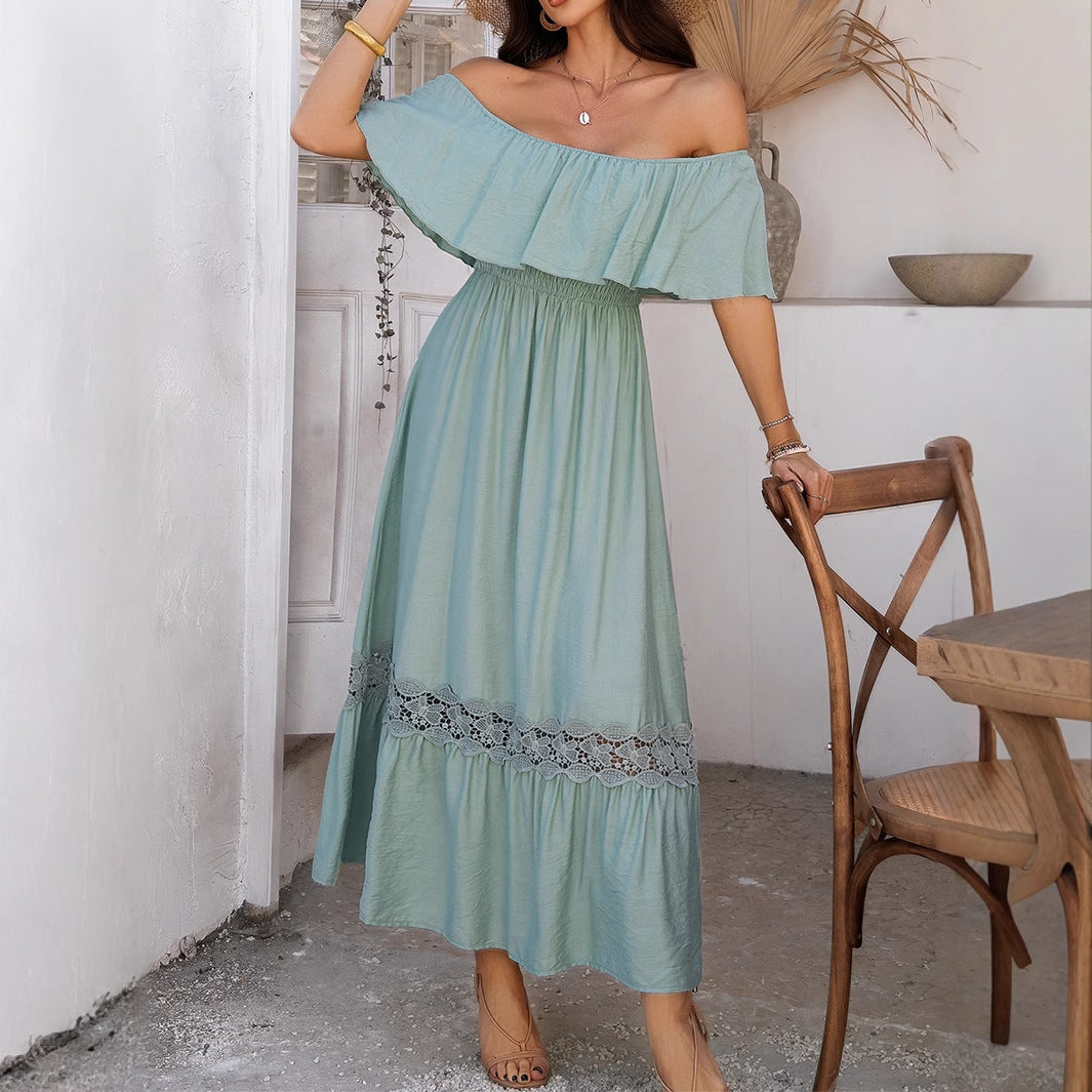Damen Off-Shoulder Maxikleid mit Rüschendetails Shopnory