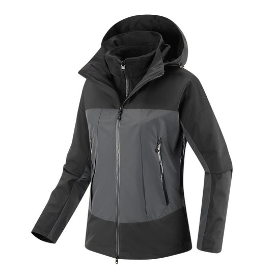 Damen zweilagige Softshell-Jacke mit herausnehmbarer Fleece-Innenjacke und verstellbarer Kapuze Shop Nory