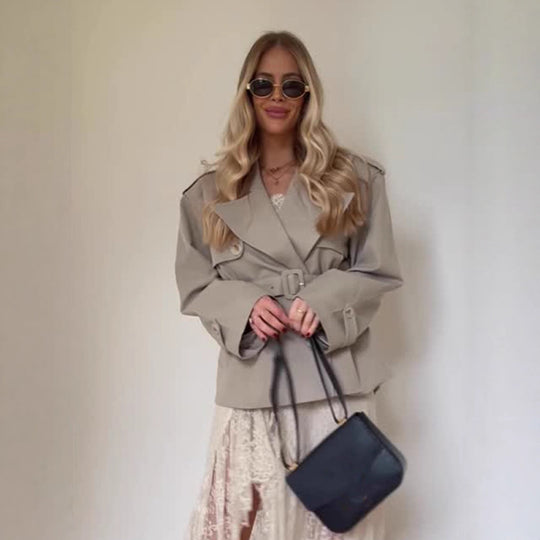 Damen Kurzjacke im Trench-Stil mit taillierendem Bindegürtel und weitem Ärmel Shop Nory