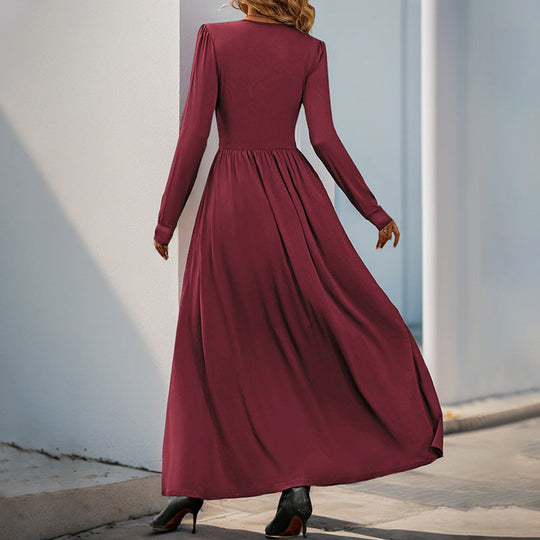Damen Fließendes Maxikleid mit Spitzen‑V‑Ausschnitt, Wickel‑Taille und Seitenschlitz Shop Nory