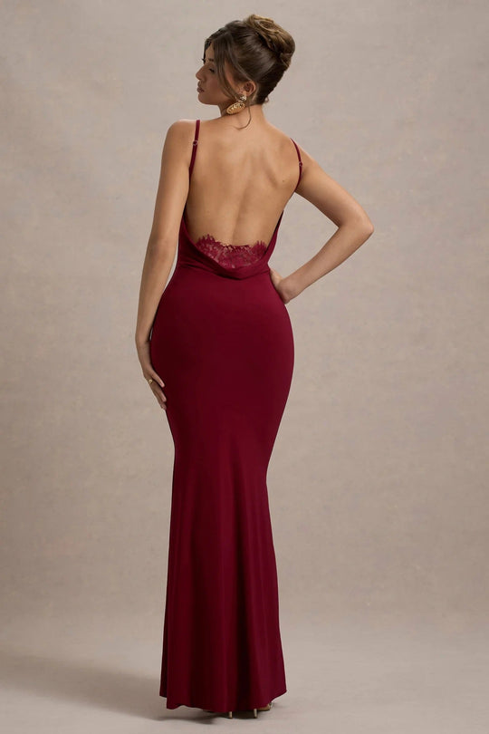 Damen Elegantes Maxikleid mit ansprechendem Spitzenrücken und taillierter Silhouette Shopnory