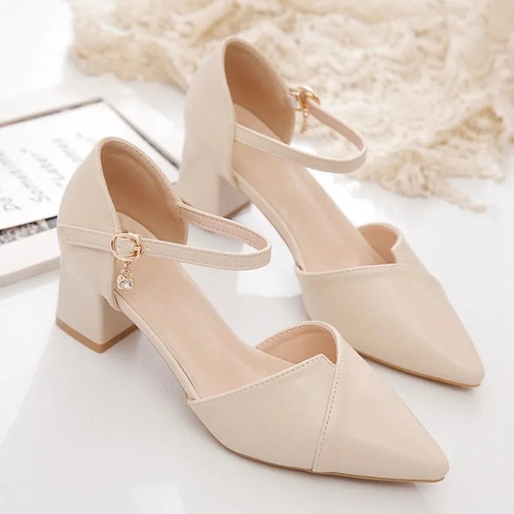 Damen elegante Halbschuhe mit modischer Schnallenverzierung und stabilen Blockabsatz