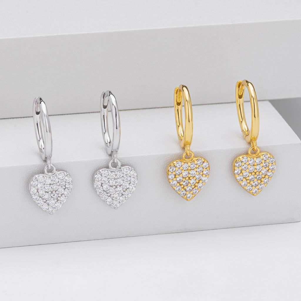 Damen Ohrhänger mit funkelnden Herzanhängern aus hochwertigem 925 Sterling Silber Shop Nory