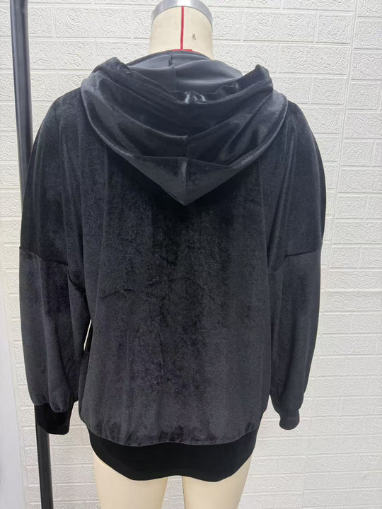 Damen Oversize Kapuzen-Samtjacke mit Knopfleiste und aufgesetzten Taschen Shop Nory