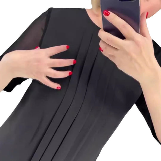 Damen Plissee Abendkleid mit transparenten Ärmeln und elegantem Schnitt