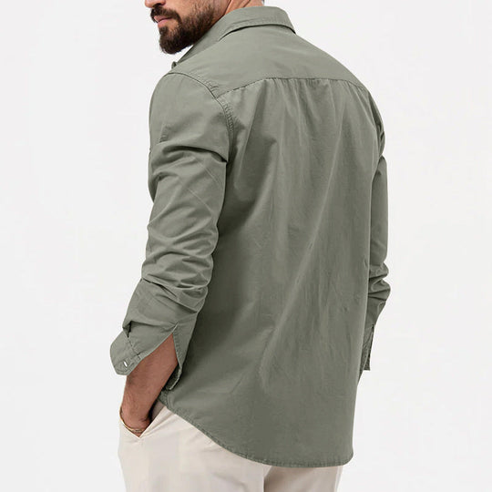 Herren nan legeres Baumwoll-Twill-Hemd mit aufgesetzten Brustklappen und Kentkragen