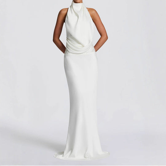 Damen Elegantes Hochzeitskleid mit schimmerndem Taillenband Shopnory