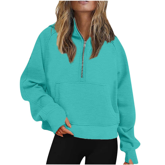 Damen Oversize Halb-Zip Kapuzenpullover mit Kängurutasche & Daumenloch Shop Nory