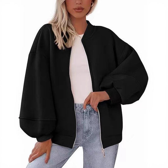 Damen Oversize Bomberjacke mit Ballonärmeln und durchgehendem Reißverschluss Shop Nory