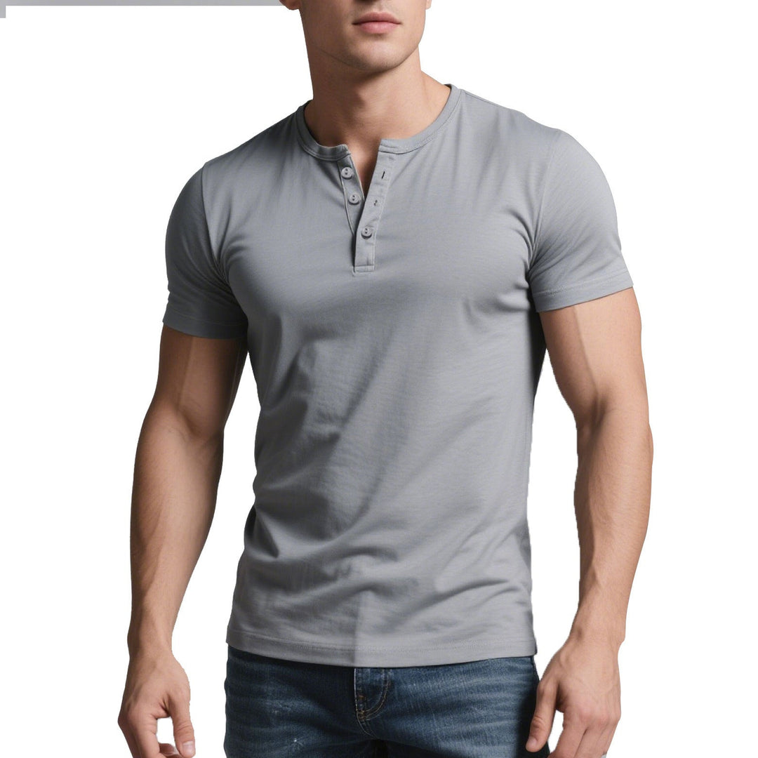 Herren nan kurzes Henley-Shirt mit dezenter Knopfleiste und figurbetontem Schnitt