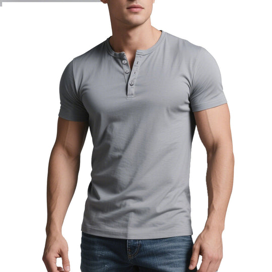 Herren nan kurzes Henley-Shirt mit dezenter Knopfleiste und figurbetontem Schnitt