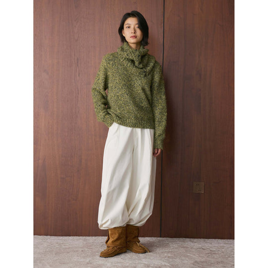 Damen Flauschiger Grobstrick-Pullover mit Knopf-Rollkragen Shop Nory