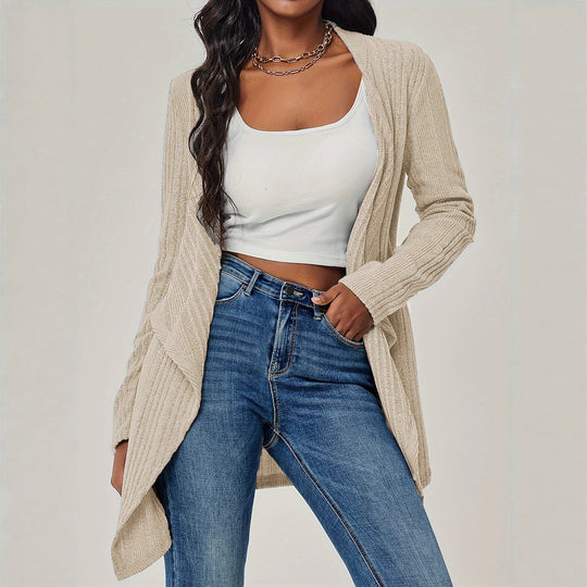 Damen Offener Rippstrick-Cardigan mit Wasserfallkragen Shop Nory