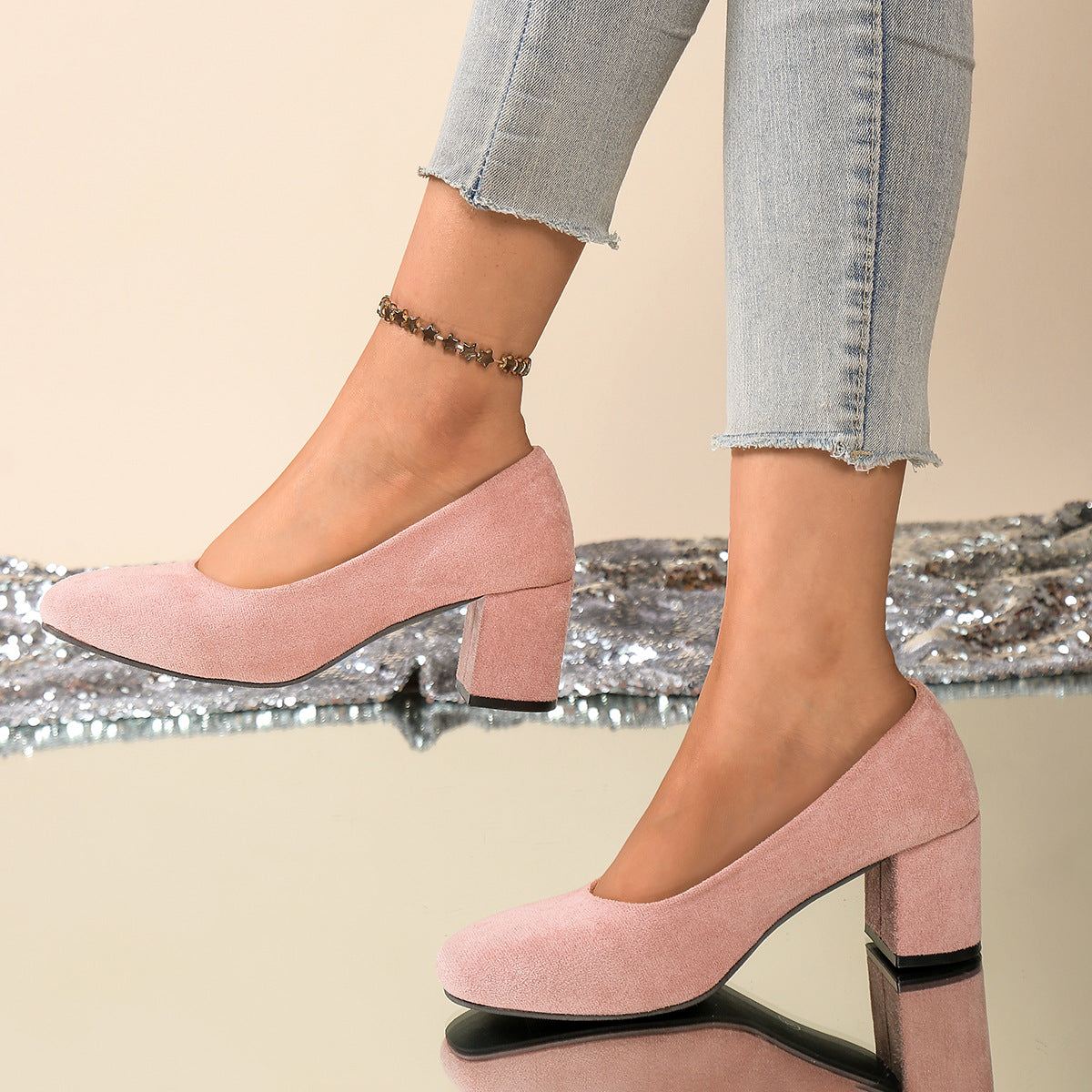 Damen Elegante und bequeme Pumps mit Blockabsatz Shopnory