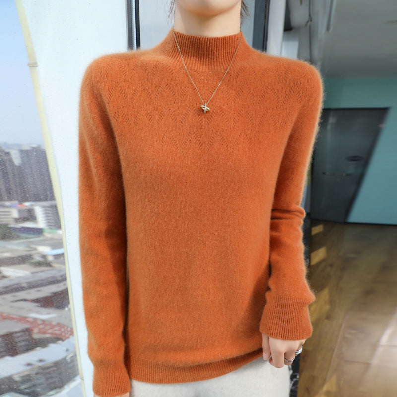 Damen Schlanker minimalistischer Stehkragen-Feinstrickpullover mit geripptem Hals Shop Nory