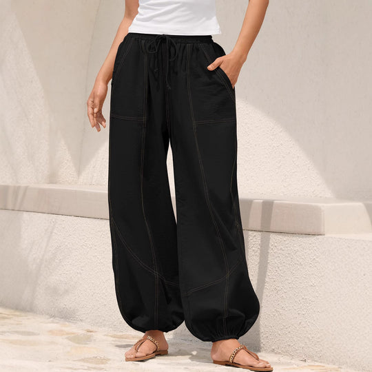 Damen Weite Haremhose mit Kordelzug, aufgesetzten Taschen und elastischem Knöchelabschluss Shop Nory