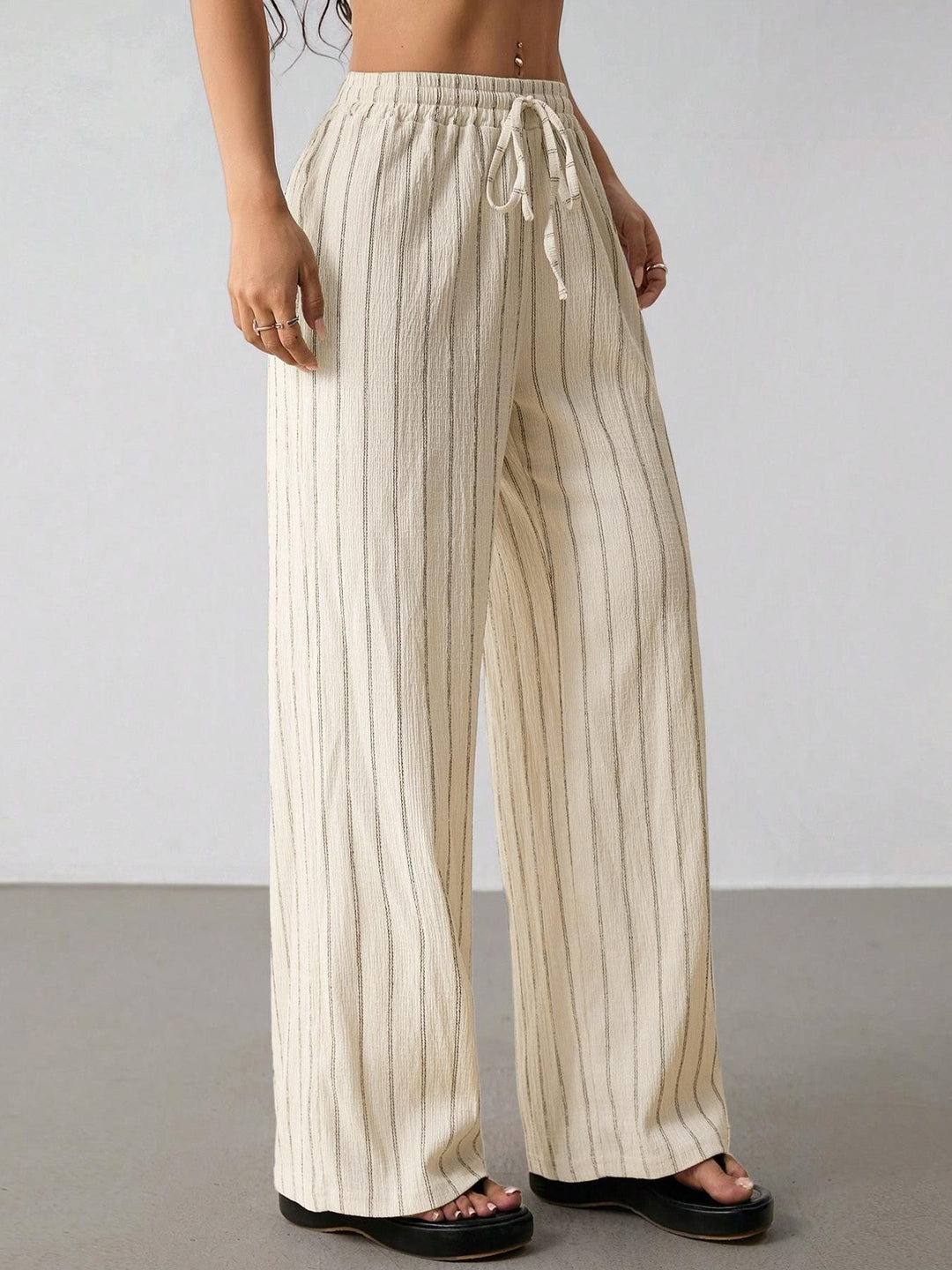 Damen Weite Strickhose mit hohem Bund und Kordelzug Shop Nory