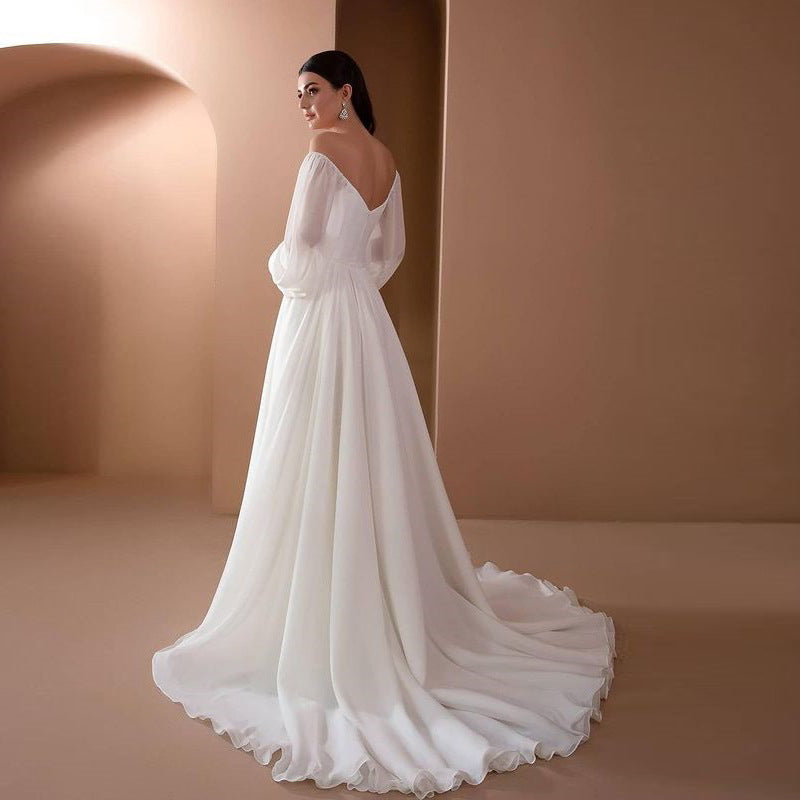 Romantisches Off-Shoulder Langarm Weißes Brautkleid für Hochzeit | ShopNory