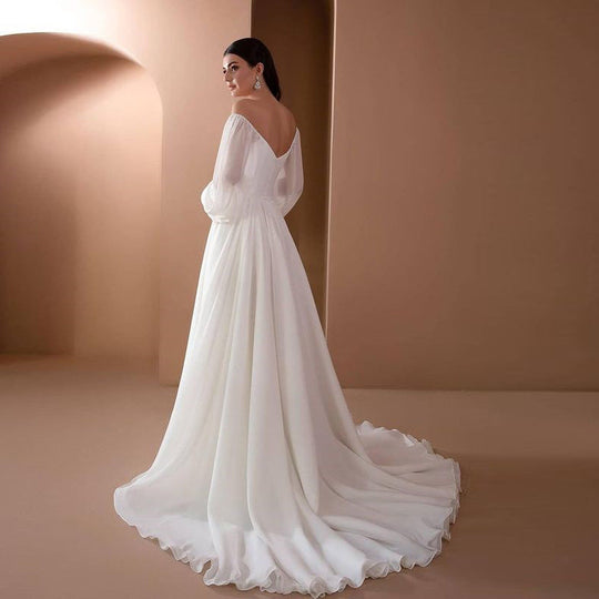 Romantisches Off-Shoulder Langarm Weißes Brautkleid für Hochzeit | ShopNory