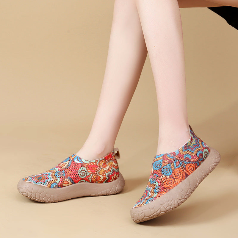 Damen Slip-On Freizeit-Schuhe mit Blumenmuster und rutschfester Sohle