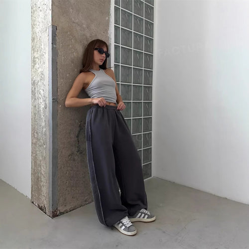 Damen locker sitzende High-Waist Sweatpants mit weitem Bein und elastischem Bund Shop Nory