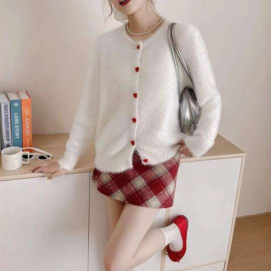 Damen Flauschiger Knopf-Cardigan Shop Nory