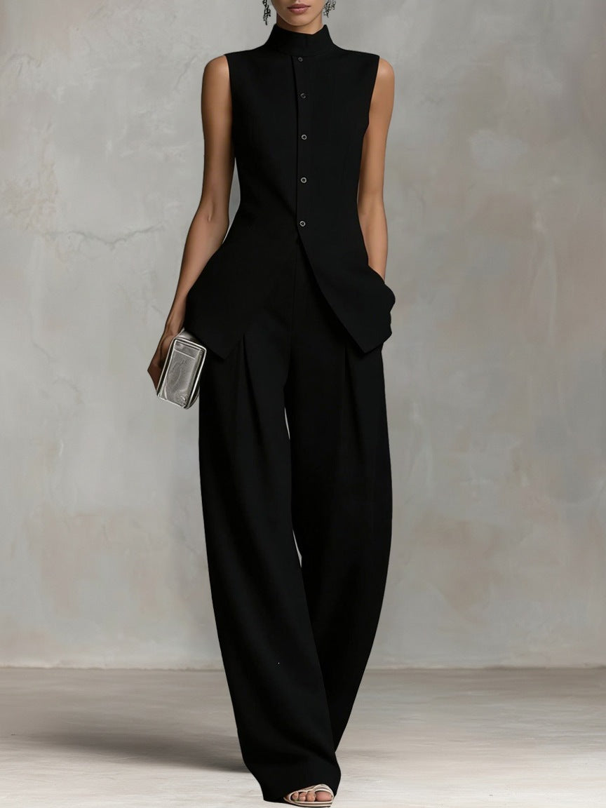 Damen Eleganter suit mit hochgeschlossenem Kragen und weitem Bein