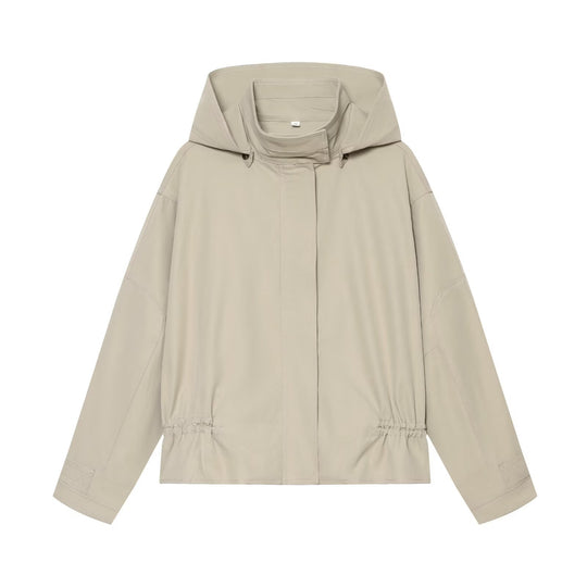 Damen Kurzparka mit Kapuze, Tunnelzugtaillierung und verdeckter Front Shop Nory